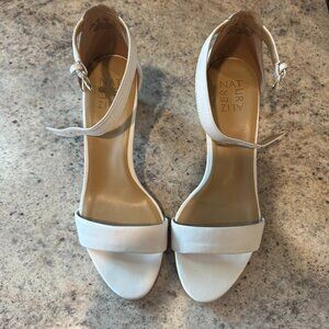 Naturalizer White Leather Vera Block Heel Sandals, Size 8.5